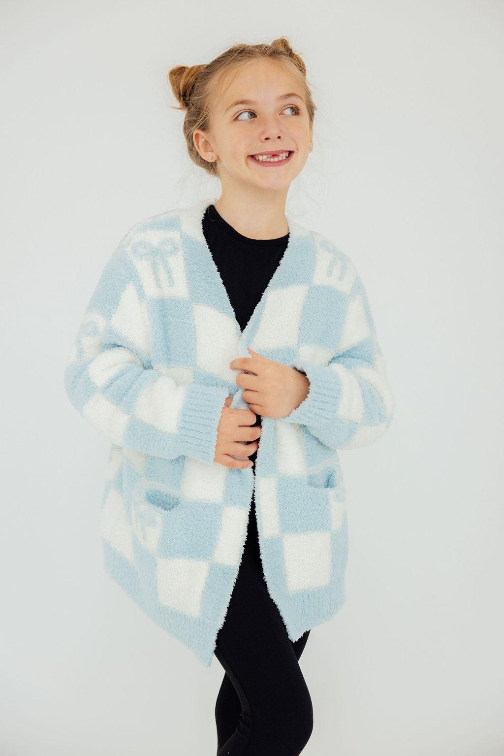 Light Blue Checker Bow Cozy Cardigan by Mila & Rose ®