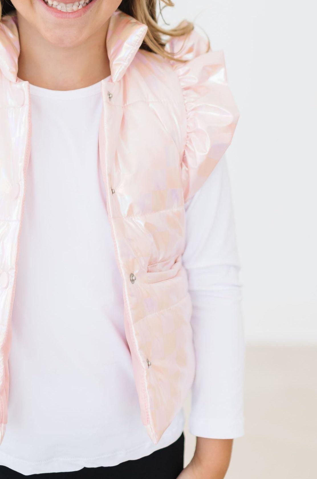 SALE Light Pink Checker Puffer Vest by Mila & Rose ®