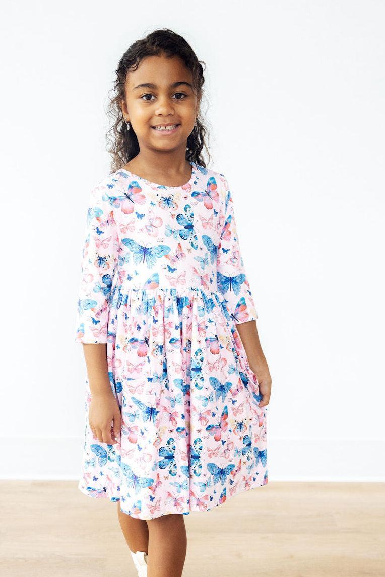 Little Flutters 3/4 Sleeve Pocket Twirl Dress by Mila & Rose ®