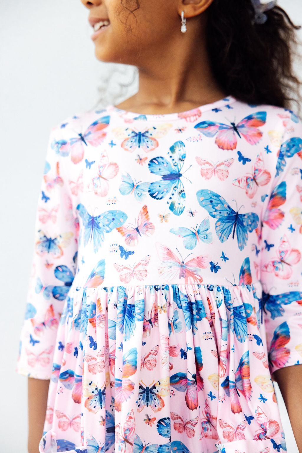 Little Flutters 3/4 Sleeve Pocket Twirl Dress by Mila & Rose ®
