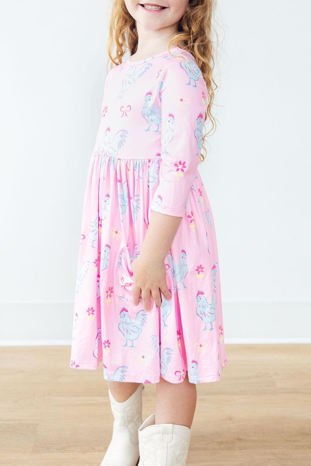 Little Miss Chickie 3/4 Sleeve Pocket Twirl Dress by Mila & Rose ®