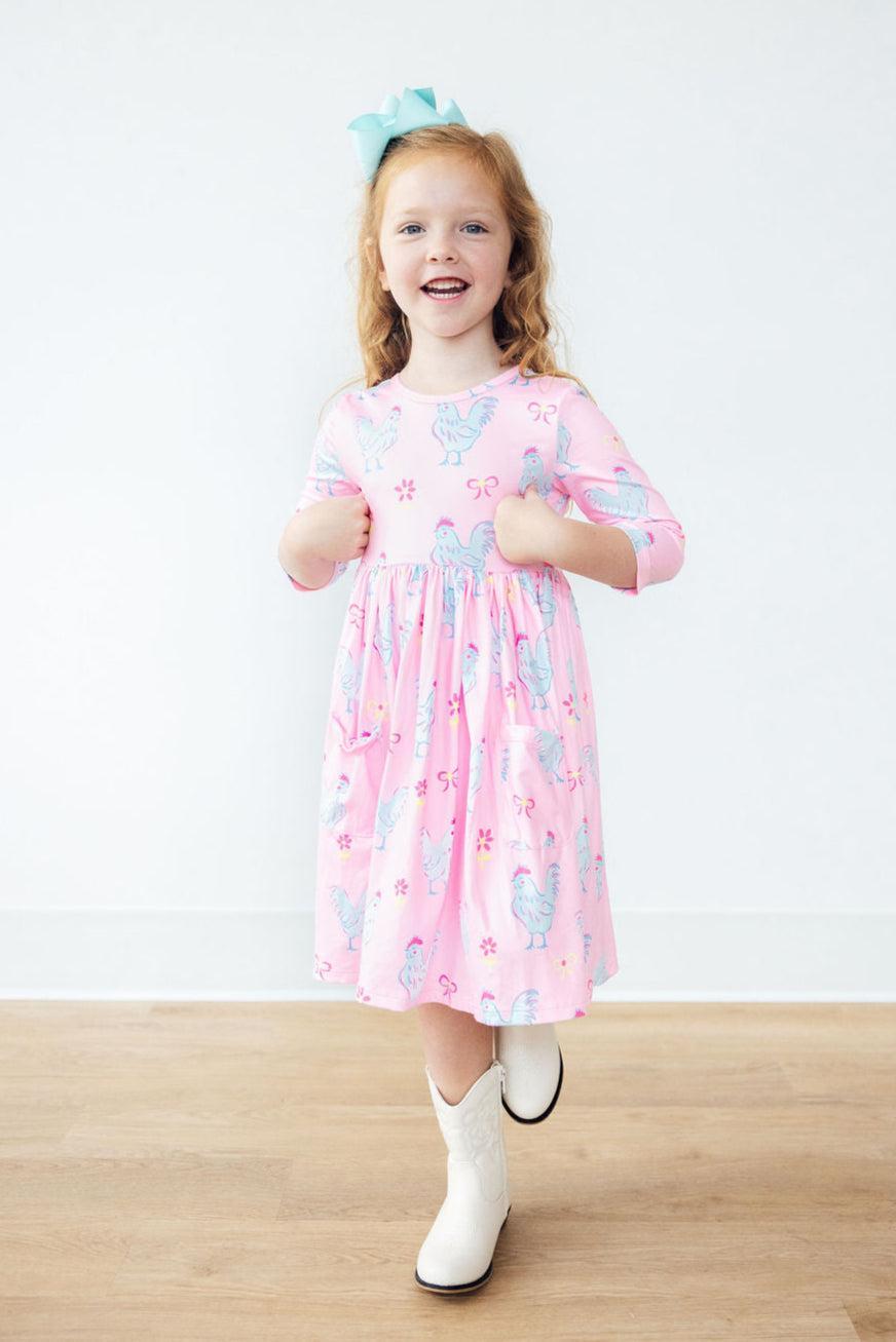 Little Miss Chickie 3/4 Sleeve Pocket Twirl Dress by Mila & Rose ®
