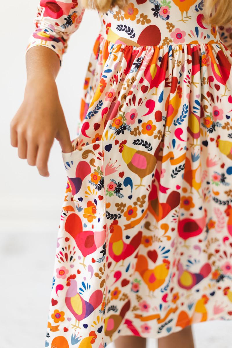 Little Red Hen 3/4 Sleeve Pocket Twirl Dress by Mila & Rose ®