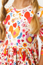 Little Red Hen 3/4 Sleeve Pocket Twirl Dress by Mila & Rose ®