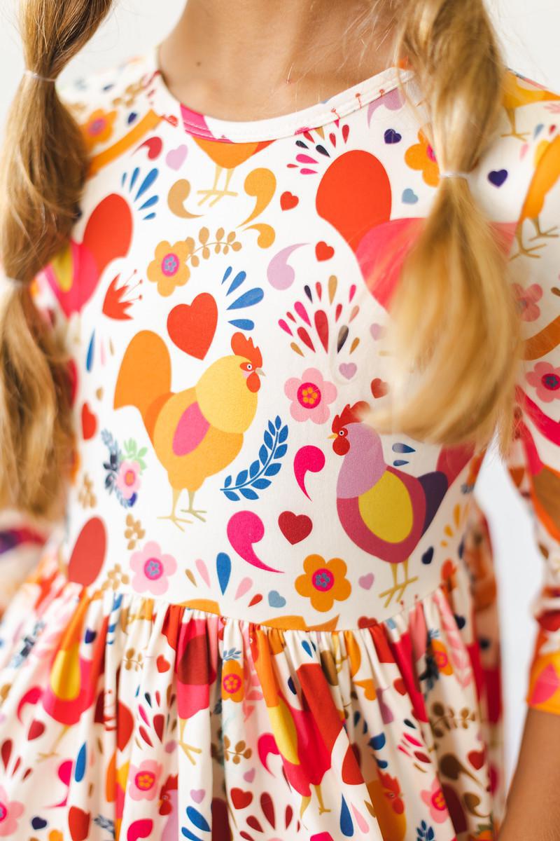 Little Red Hen 3/4 Sleeve Pocket Twirl Dress by Mila & Rose ®