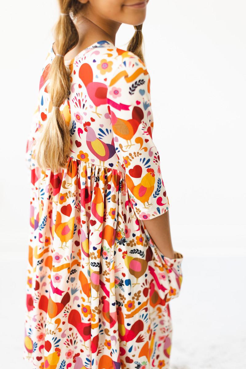 Little Red Hen 3/4 Sleeve Pocket Twirl Dress by Mila & Rose ®