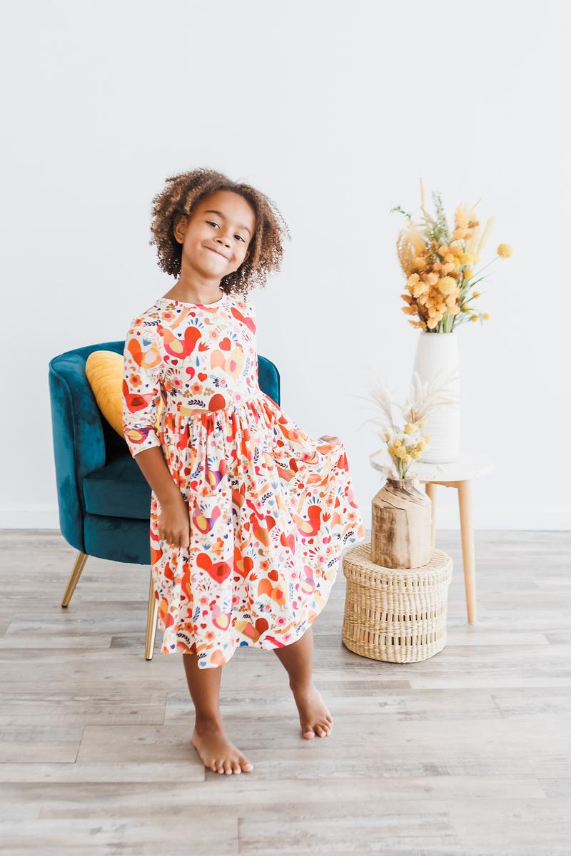 Little Red Hen 3/4 Sleeve Pocket Twirl Dress by Mila & Rose ®