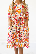 Little Red Hen 3/4 Sleeve Pocket Twirl Dress by Mila & Rose ®