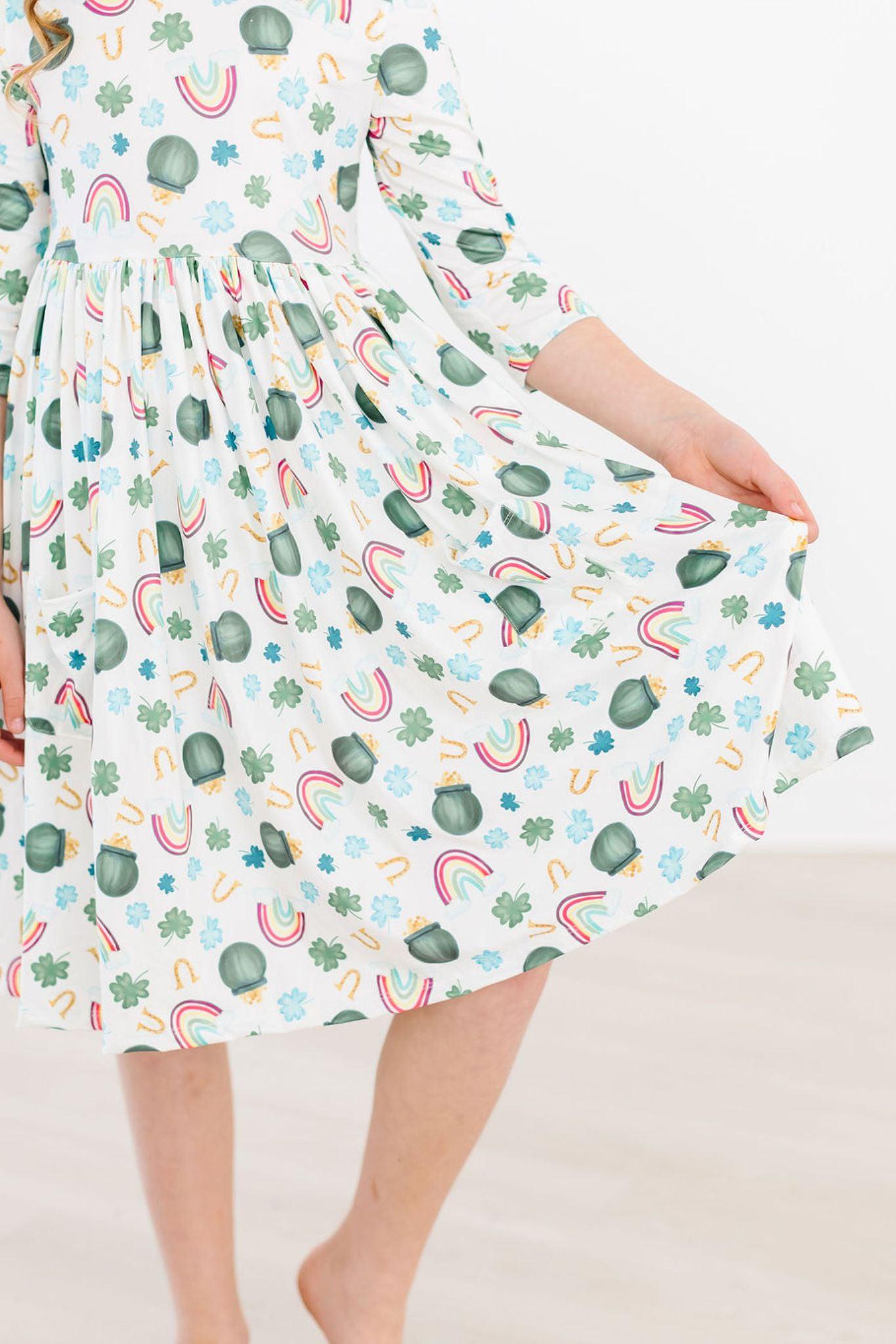 Luck of the Irish 3/4 Sleeve Pocket Twirl Dress by Mila & Rose ®