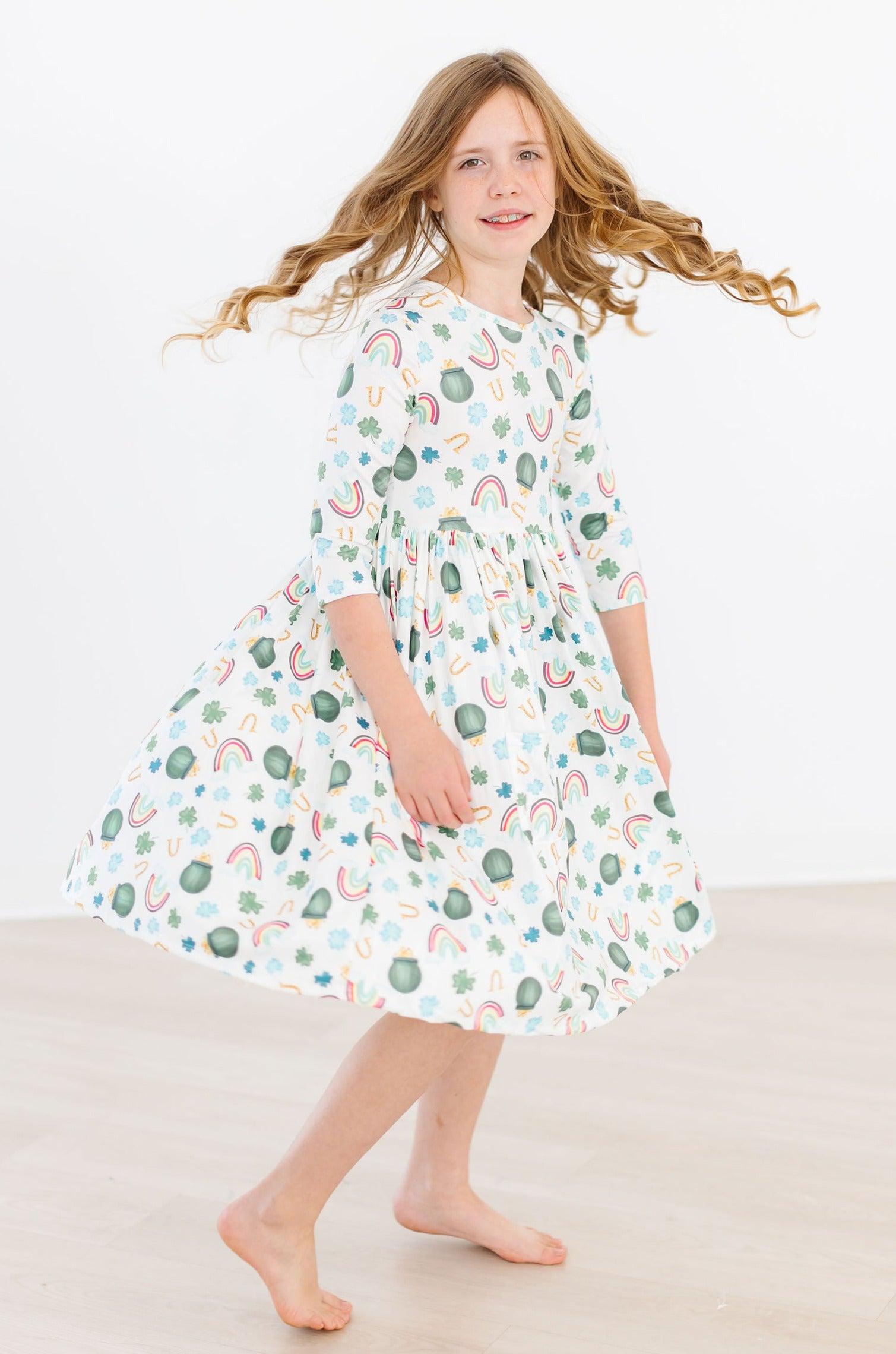 Luck of the Irish 3/4 Sleeve Pocket Twirl Dress by Mila & Rose ®