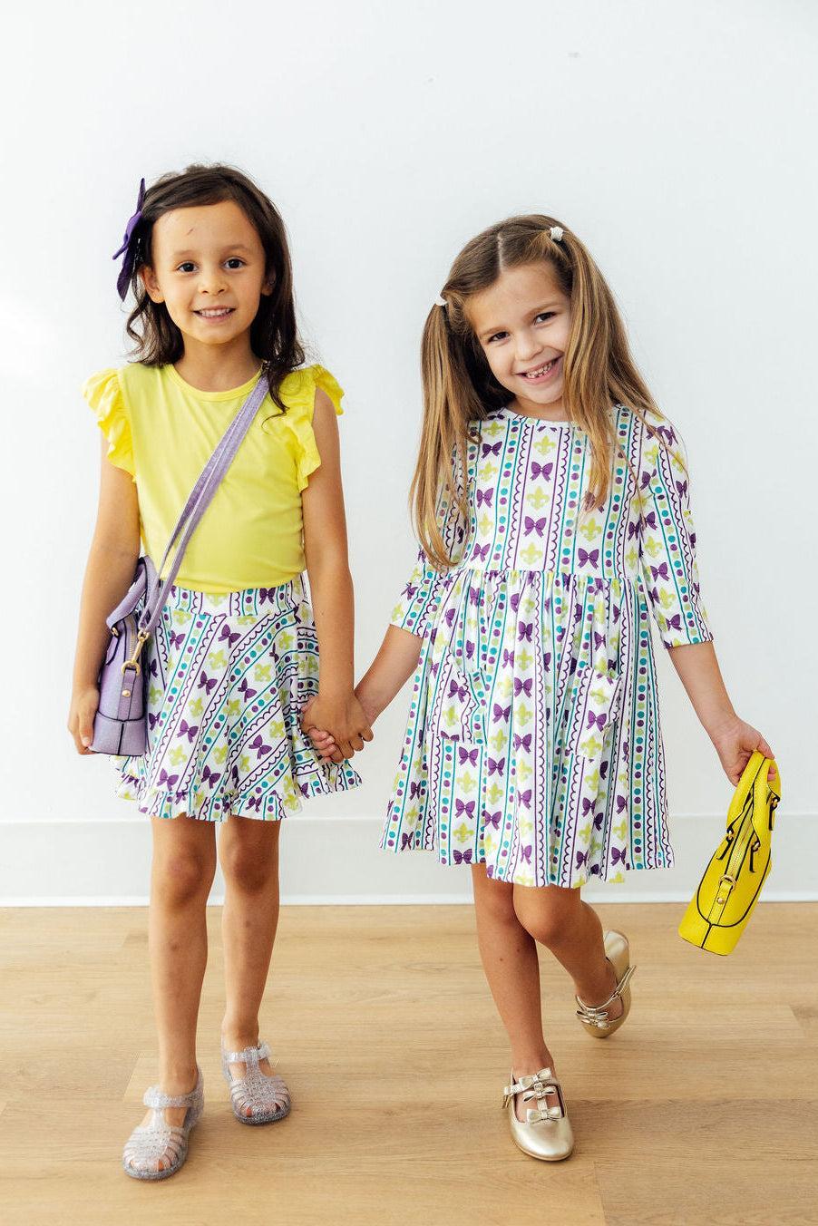 Mardi Gras 3/4 Sleeve Pocket Twirl Dress by Mila & Rose ®