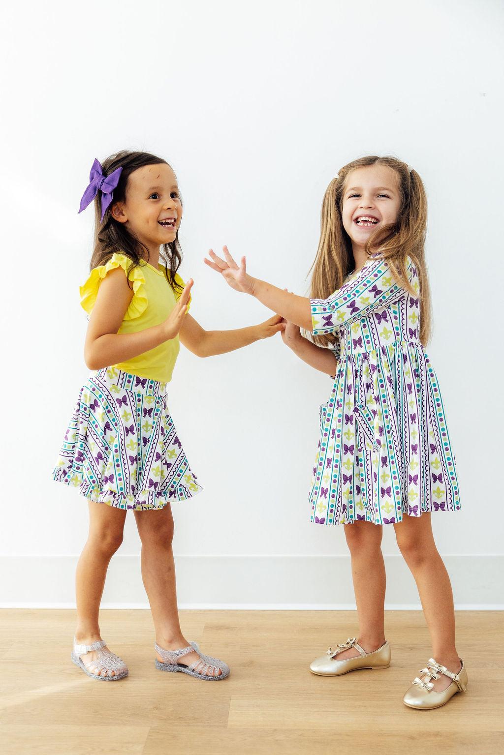 Mardi Gras 3/4 Sleeve Pocket Twirl Dress by Mila & Rose ®