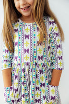 Mardi Gras 3/4 Sleeve Pocket Twirl Dress by Mila & Rose ®