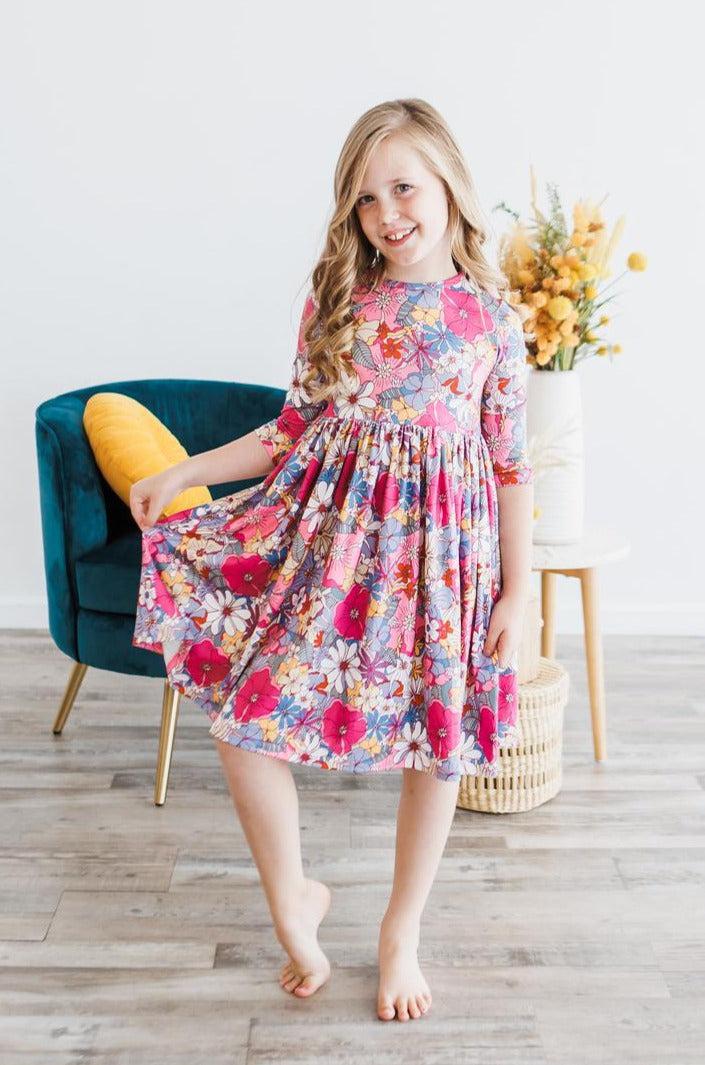 Mauve What's Up Buttercup 3/4 Sleeve Pocket Twirl Dress by Mila & Rose ®