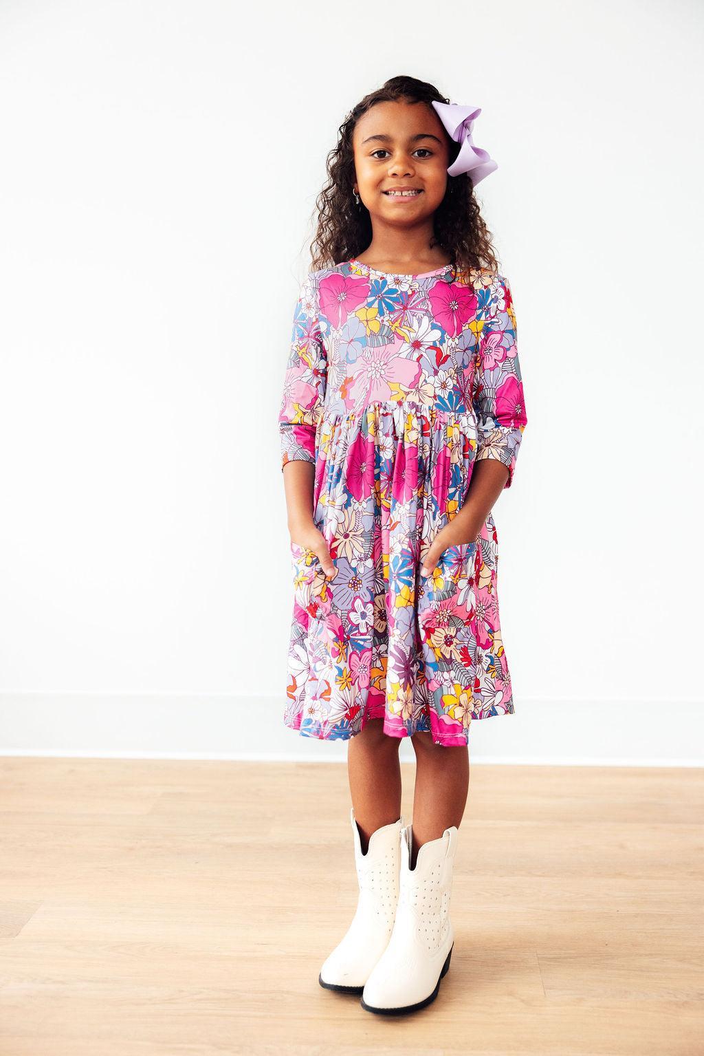 Mauve What's Up Buttercup 3/4 Sleeve Pocket Twirl Dress by Mila & Rose ®