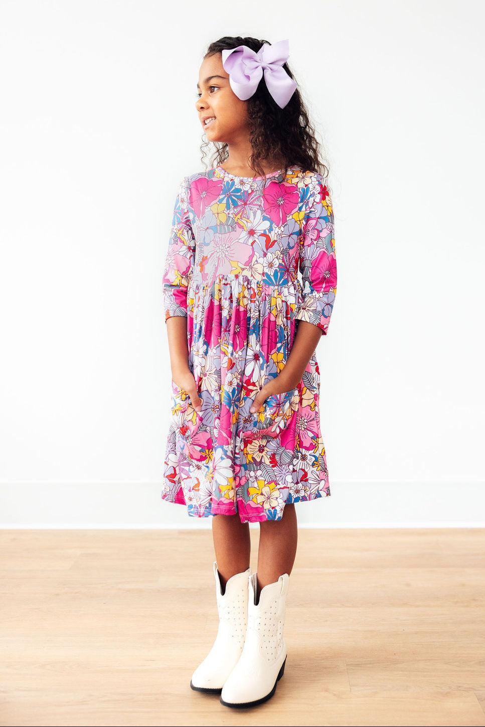Mauve What's Up Buttercup 3/4 Sleeve Pocket Twirl Dress by Mila & Rose ®