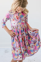Mauve What's Up Buttercup 3/4 Sleeve Pocket Twirl Dress by Mila & Rose ®