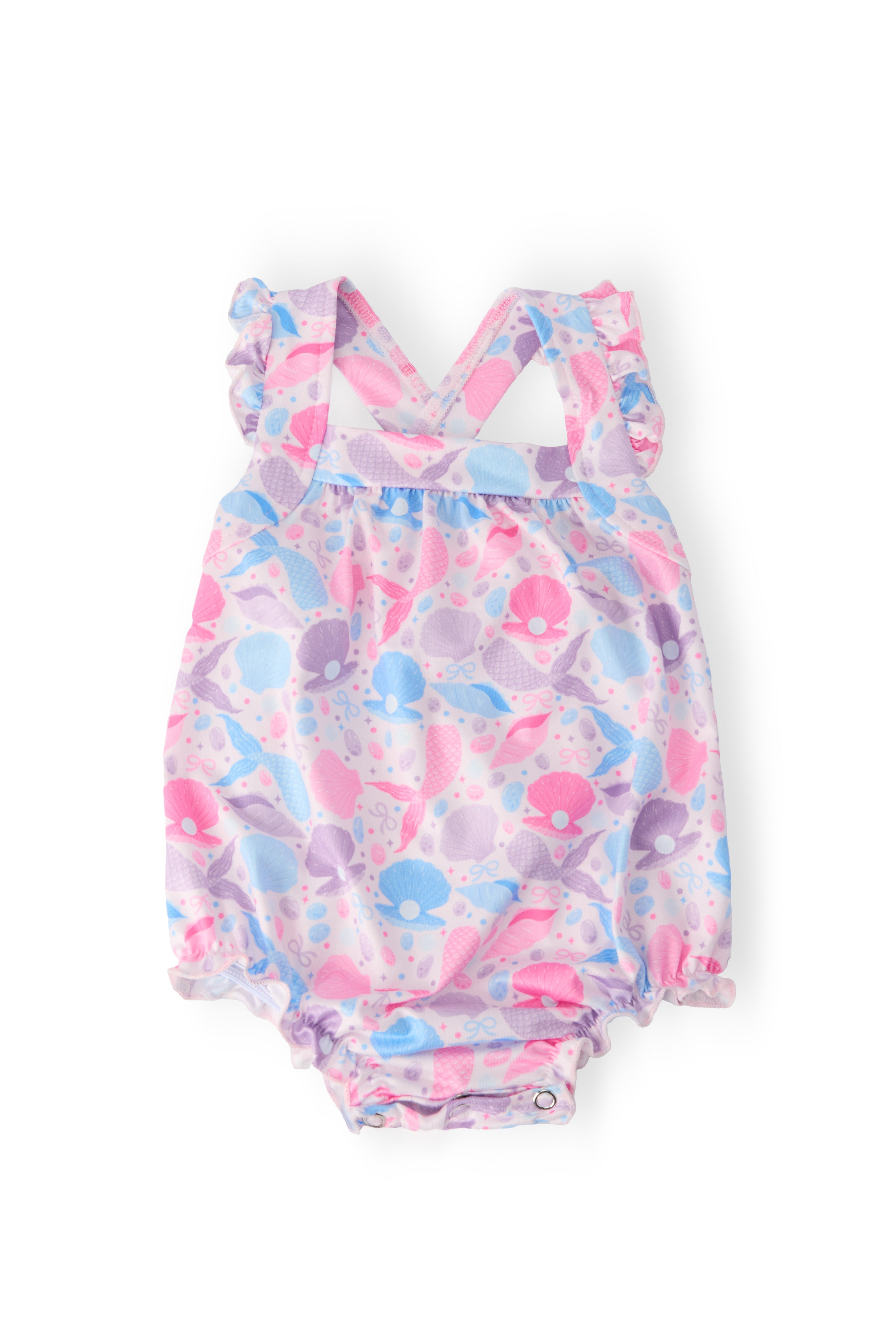 Mermaid Tails Ruffle Cross Back Romper by Mila & Rose ®