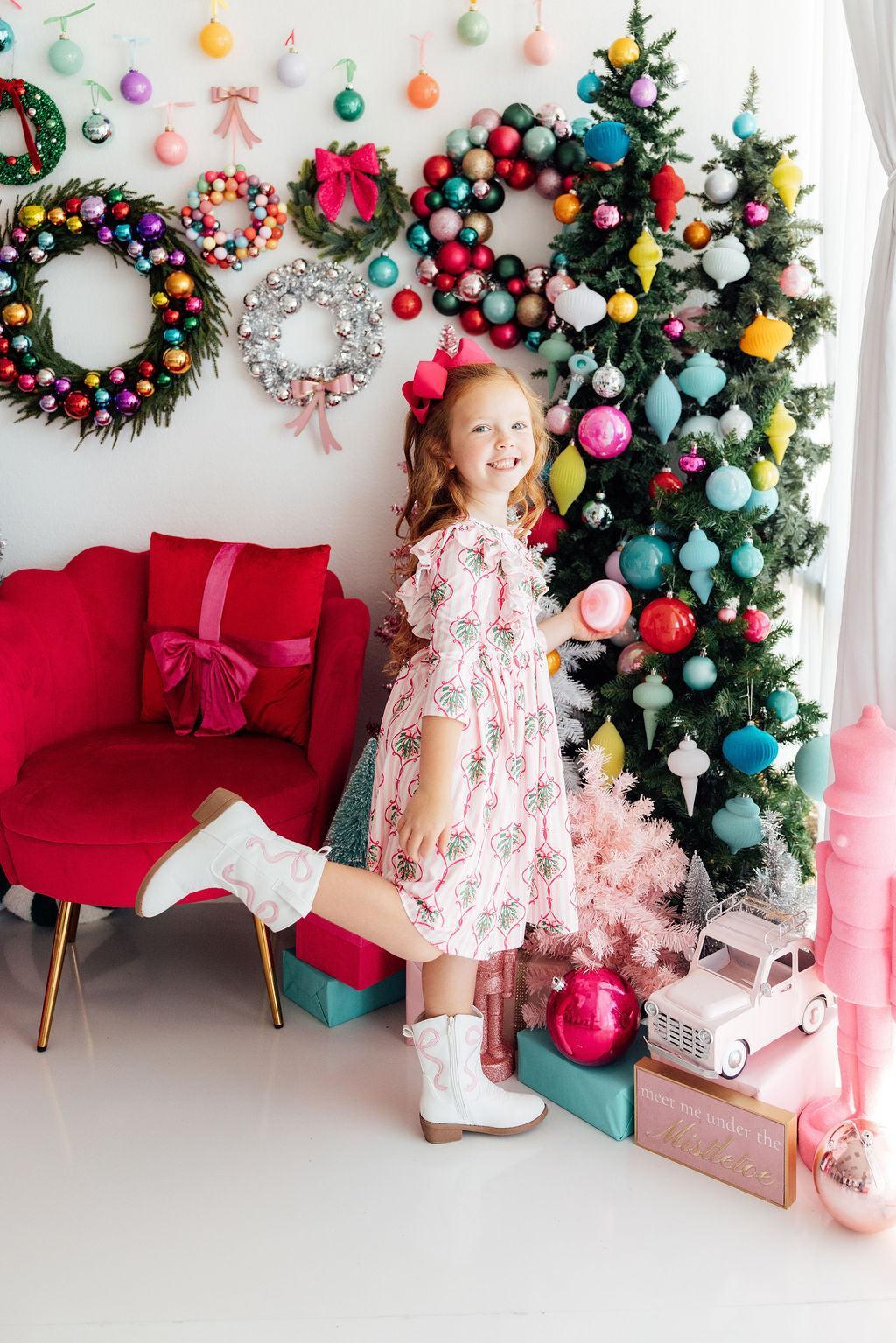 Merry Mistletoe 3/4 Sleeve Ruffle Twirl Dress by Mila & Rose ®