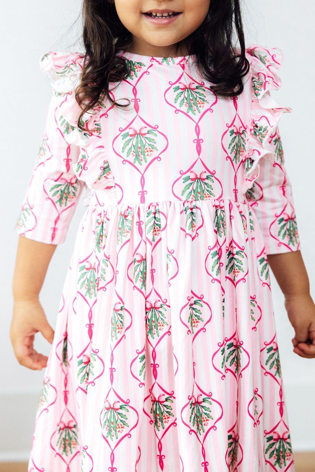 Merry Mistletoe 3/4 Sleeve Ruffle Twirl Dress by Mila & Rose ®