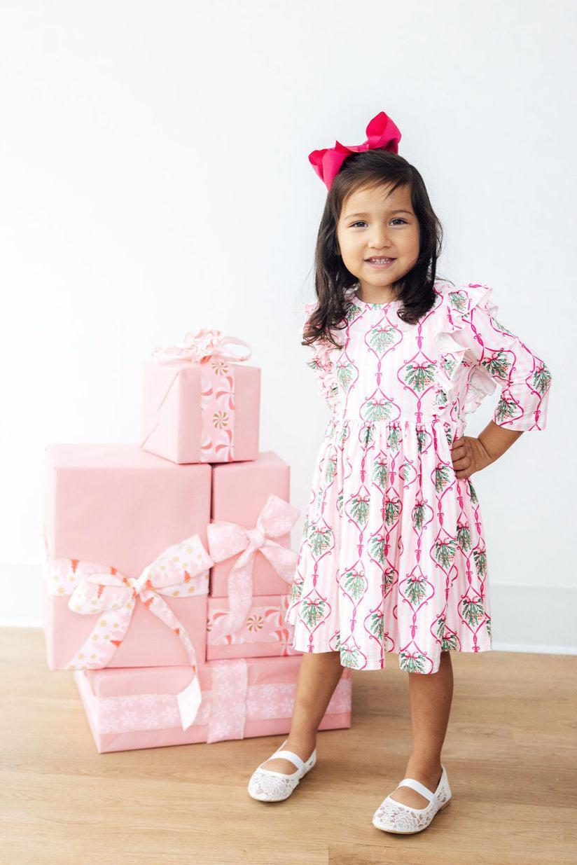 Merry Mistletoe 3/4 Sleeve Ruffle Twirl Dress by Mila & Rose ®