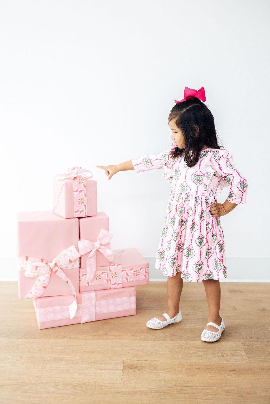 Merry Mistletoe 3/4 Sleeve Ruffle Twirl Dress by Mila & Rose ®