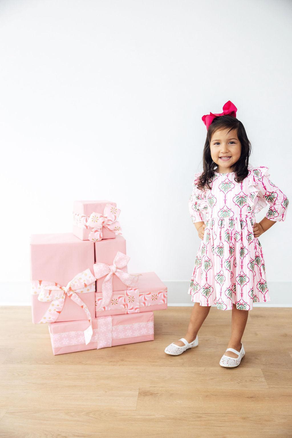 Merry Mistletoe 3/4 Sleeve Ruffle Twirl Dress by Mila & Rose ®