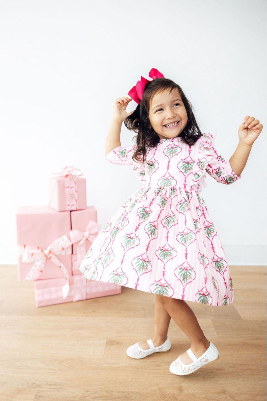 Merry Mistletoe 3/4 Sleeve Ruffle Twirl Dress by Mila & Rose ®