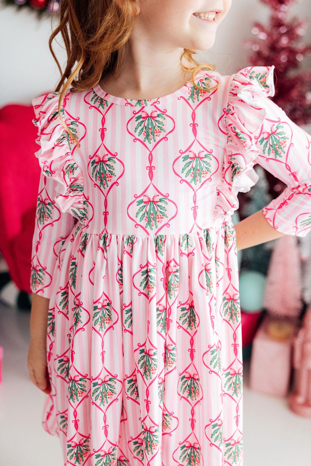 Merry Mistletoe 3/4 Sleeve Ruffle Twirl Dress by Mila & Rose ®