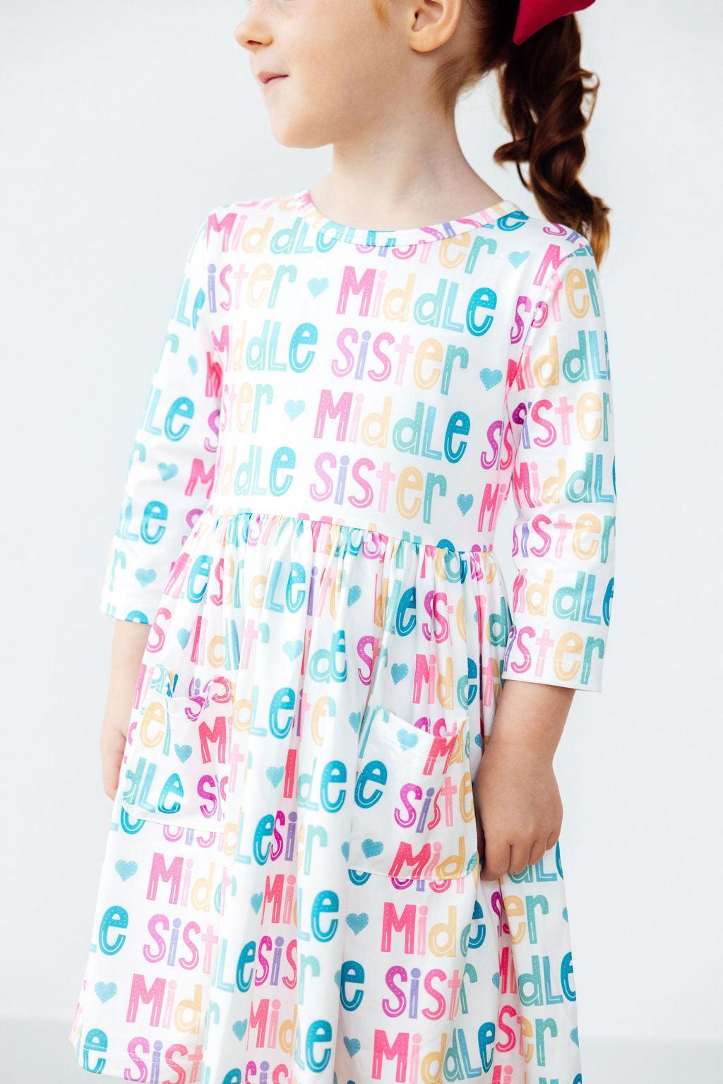 Middle Sister 3/4 Sleeve Pocket Twirl Dress by Mila & Rose ®