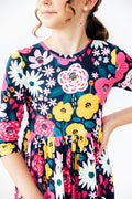 Midnight Floral 3/4 Sleeve Pocket Twirl Dress by Mila & Rose ®
