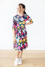 Midnight Floral 3/4 Sleeve Pocket Twirl Dress by Mila & Rose ®