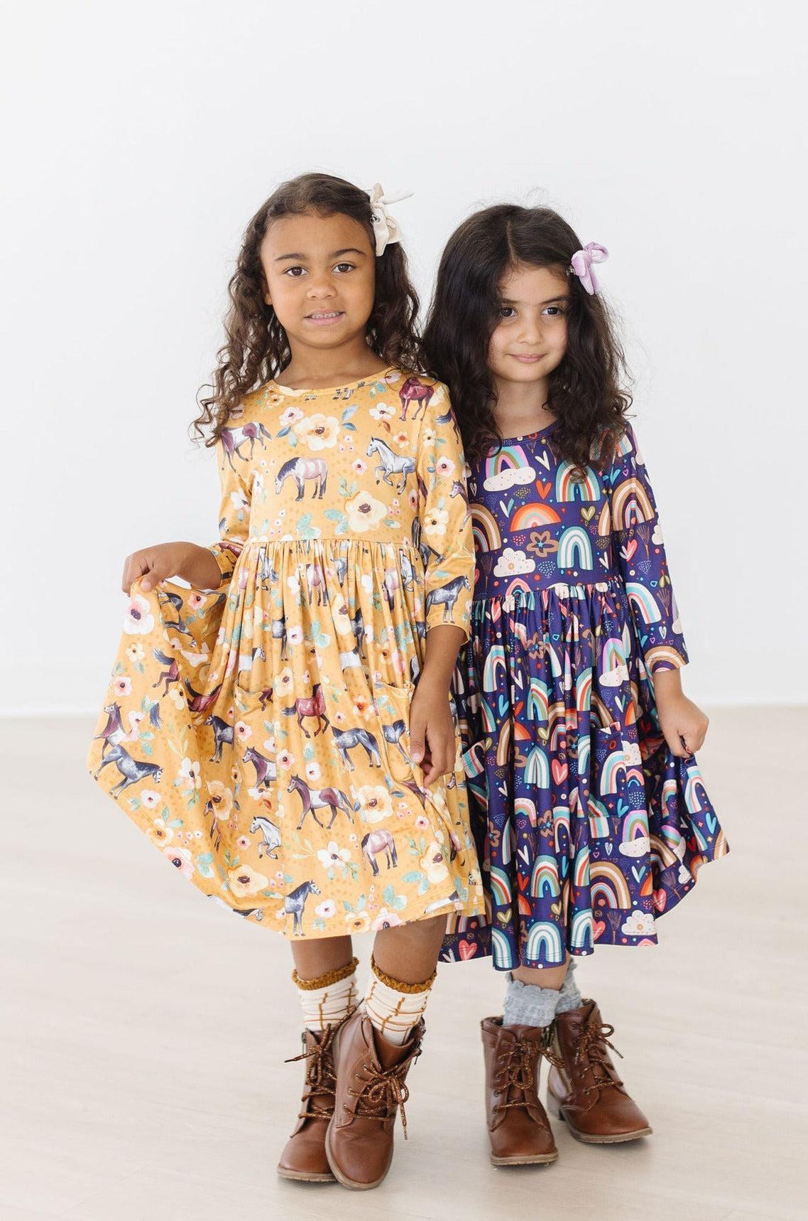 Midnight Rainbow 3/4 Sleeve Pocket Twirl Dress by Mila & Rose ®