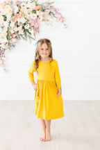 Mustard 3/4 Sleeve Pocket Twirl Dress by Mila & Rose ®