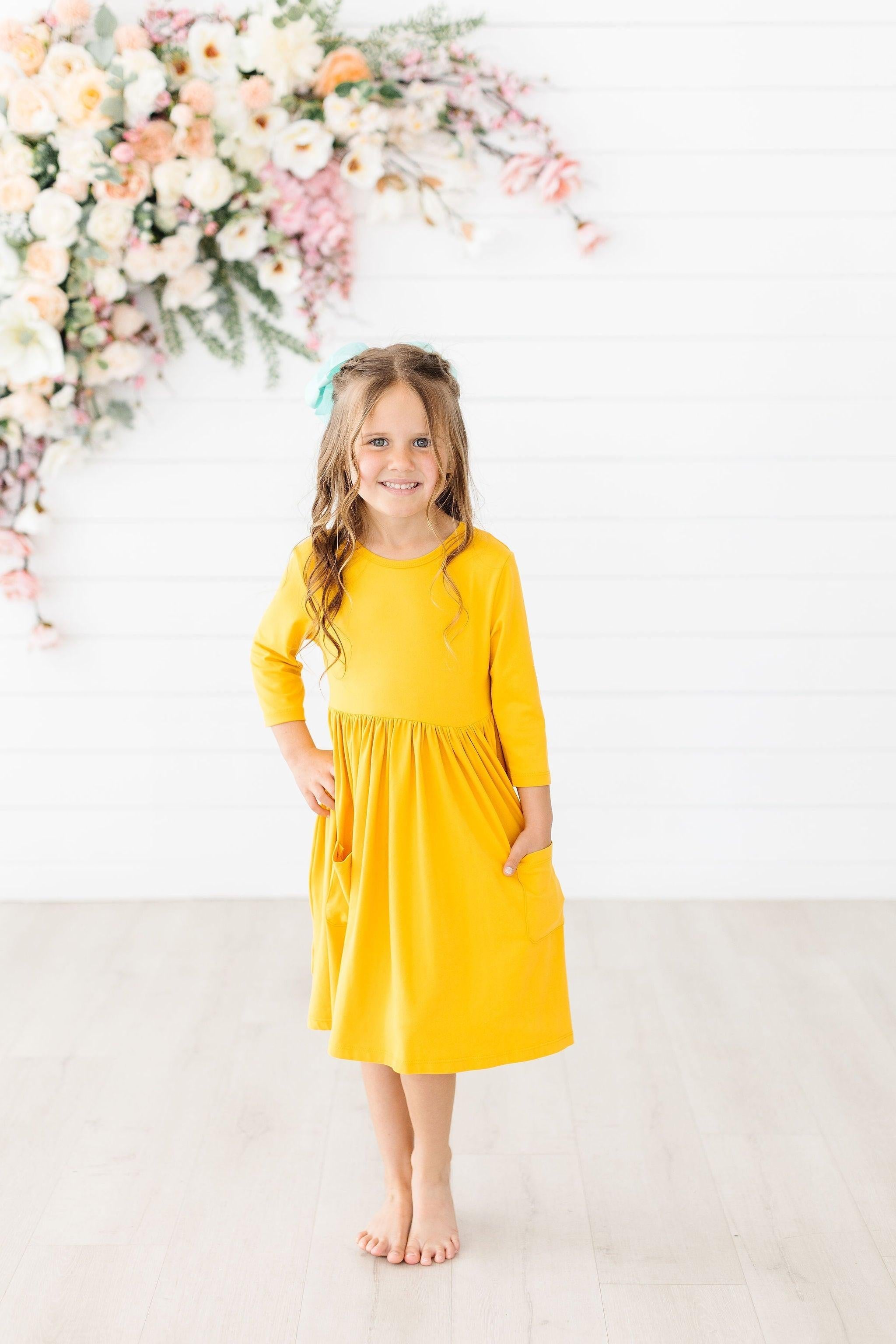 Mustard 3/4 Sleeve Pocket Twirl Dress by Mila & Rose ®