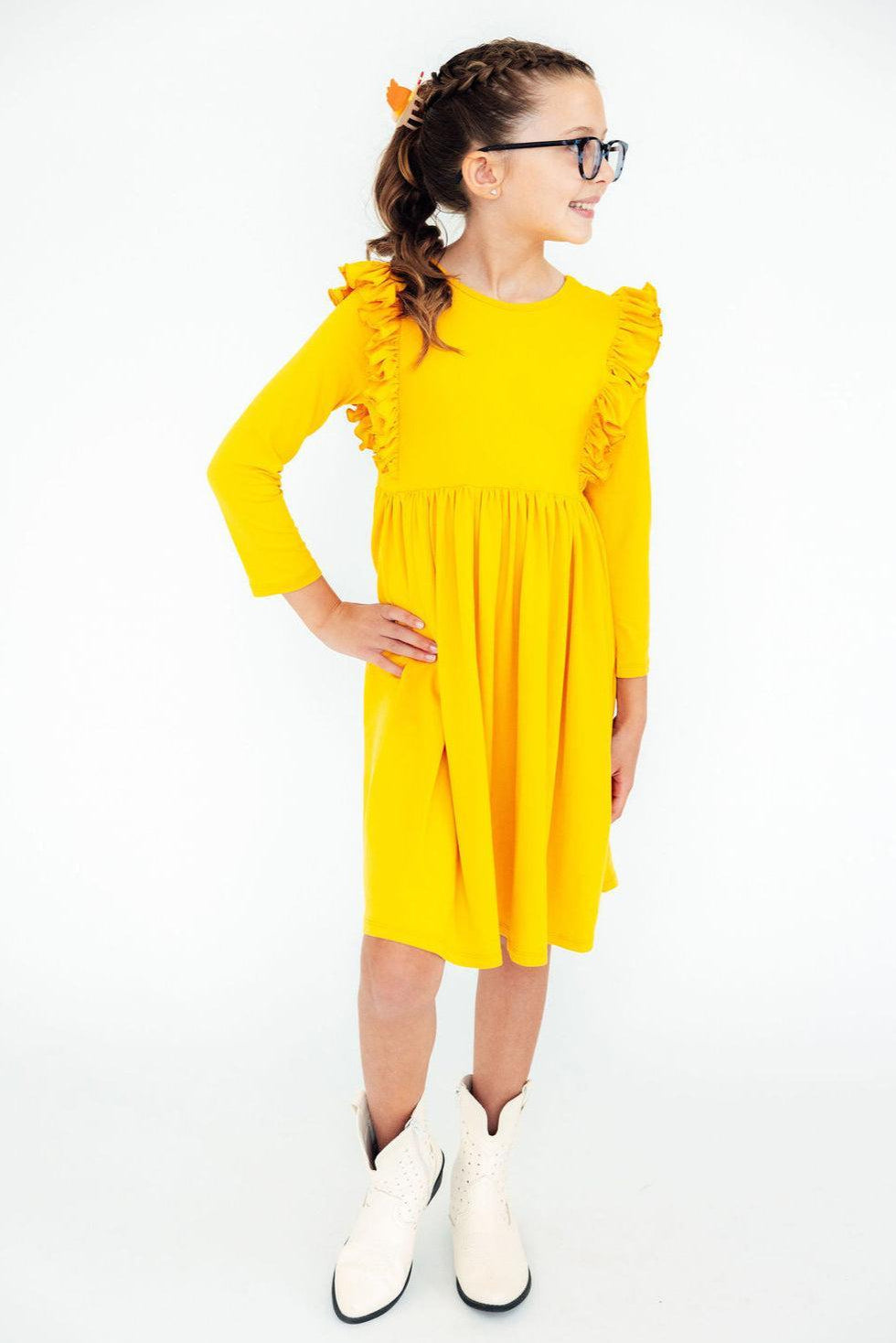 Mustard L/S Ruffle Twirl Dress by Mila & Rose ®