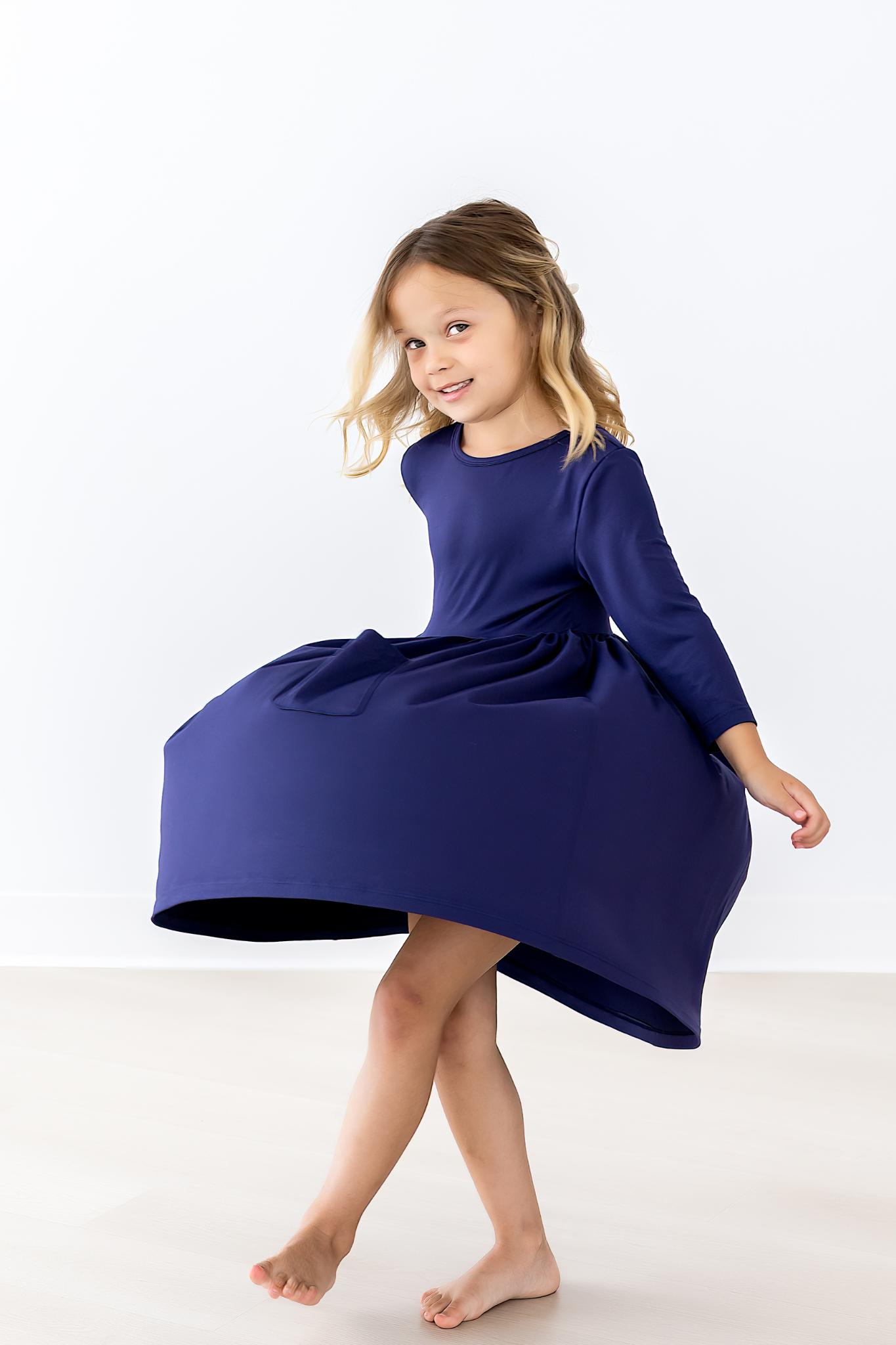Navy 3/4 Sleeve Pocket Twirl Dress by Mila & Rose ®