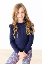 Navy L/S Ruffle Tee by Mila & Rose ®