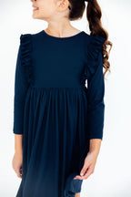 Navy L/S Ruffle Twirl Dress by Mila & Rose ®