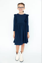 Navy L/S Ruffle Twirl Dress by Mila & Rose ®