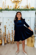Navy Velvet Ruffle Twirl Dress by Mila & Rose ®