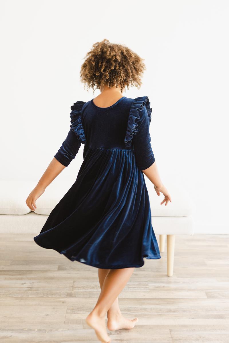 Navy Velvet Ruffle Twirl Dress by Mila & Rose ®