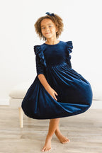 Navy Velvet Ruffle Twirl Dress by Mila & Rose ®