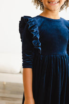 Navy Velvet Ruffle Twirl Dress by Mila & Rose ®