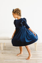 Navy Velvet Ruffle Twirl Dress by Mila & Rose ®