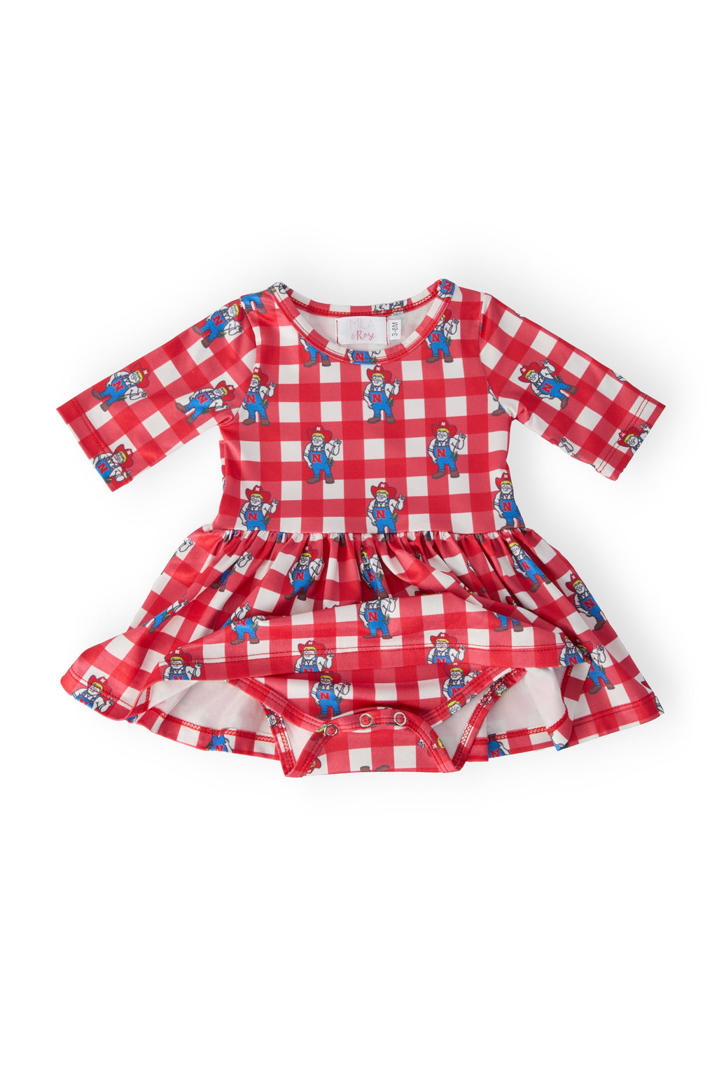 Nebraska Plaid Herbie Husker 3/4 Sleeve Twirl Bodysuit by Mila & Rose ®
