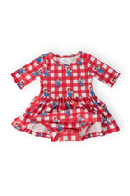 Nebraska Plaid Herbie Husker 3/4 Sleeve Twirl Bodysuit by Mila & Rose ®