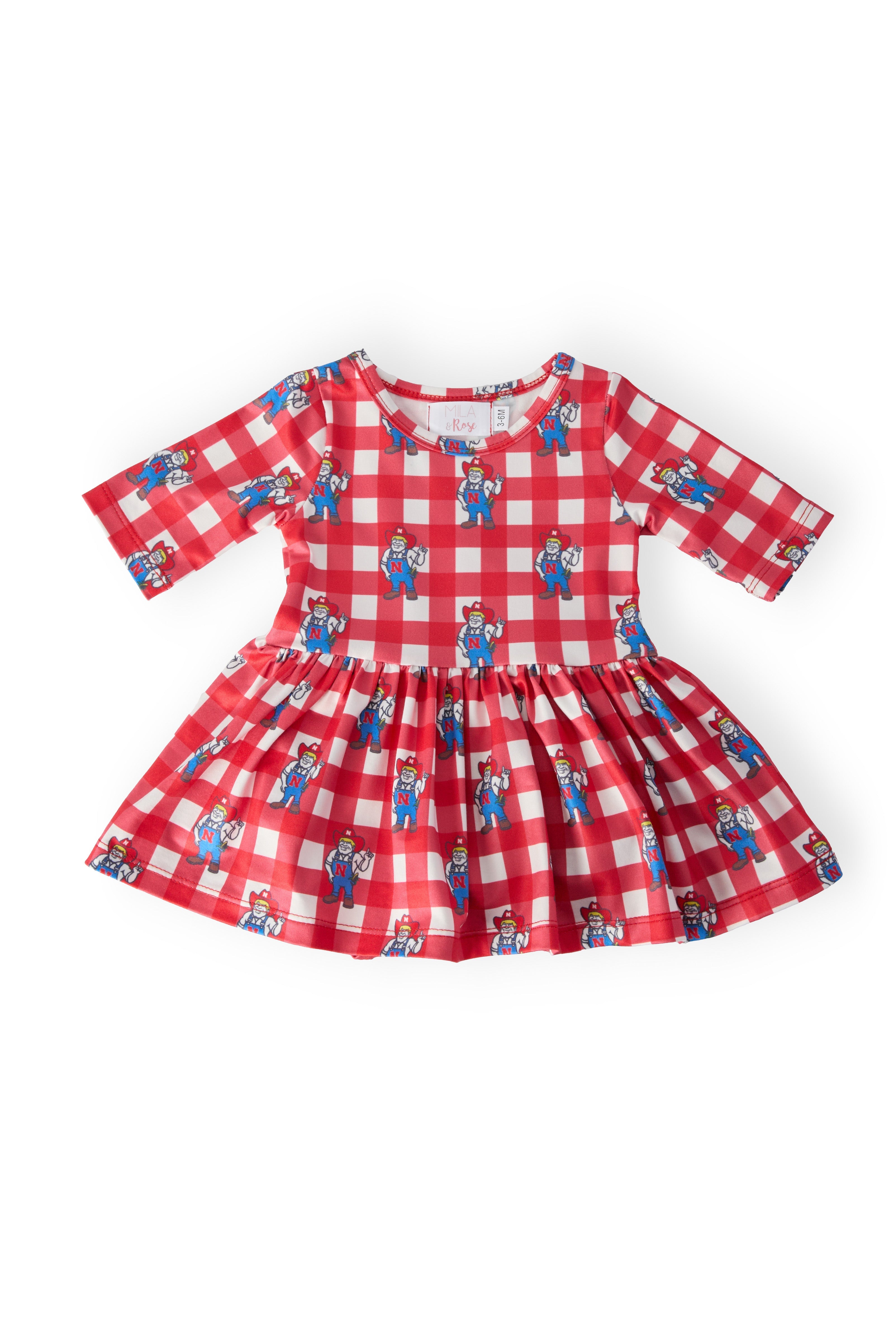 Nebraska Plaid Herbie Husker 3/4 Sleeve Twirl Bodysuit by Mila & Rose ®