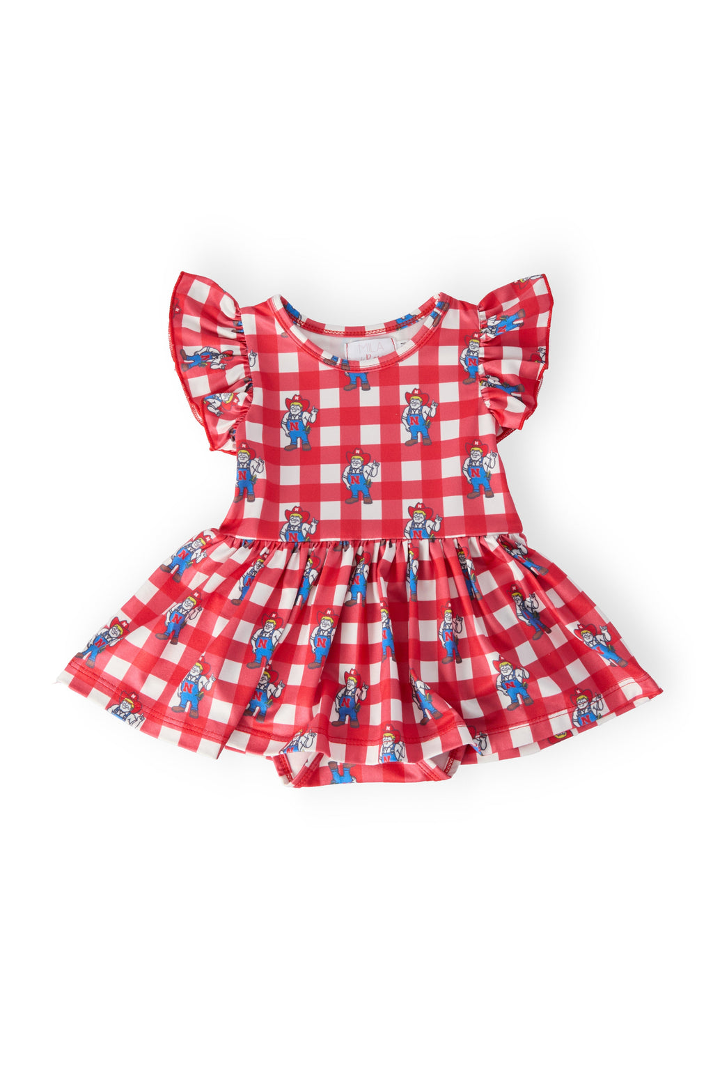 Nebraska Plaid Herbie Husker S/S Flutter Twirl Bodysuit by Mila & Rose ®
