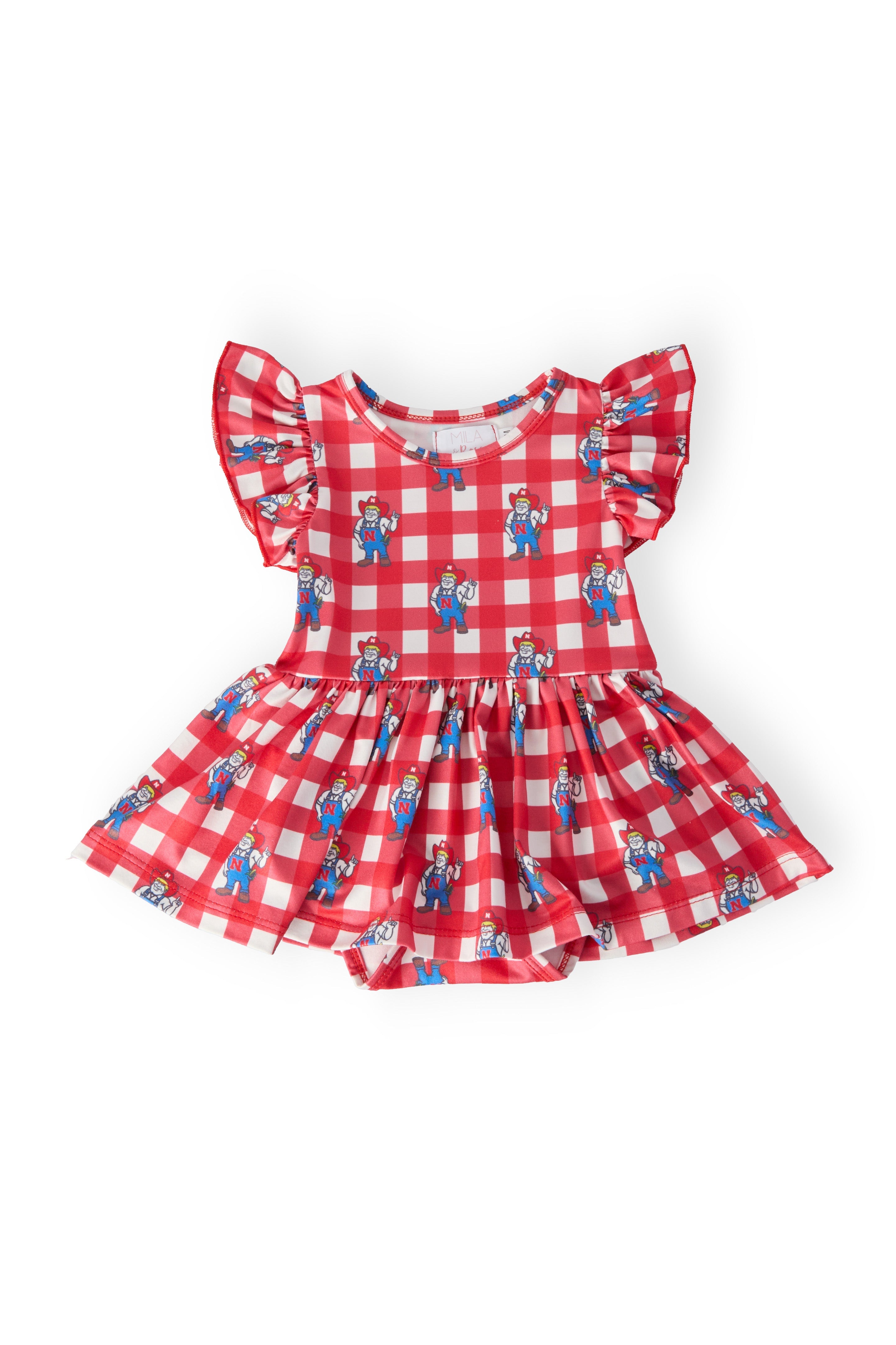 Nebraska Plaid Herbie Husker S/S Flutter Twirl Bodysuit by Mila & Rose ®